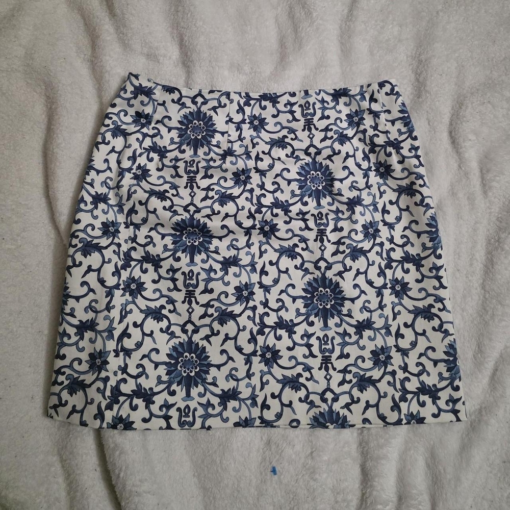 Ralph Lauren Blue and White Floral Pencil Skirt